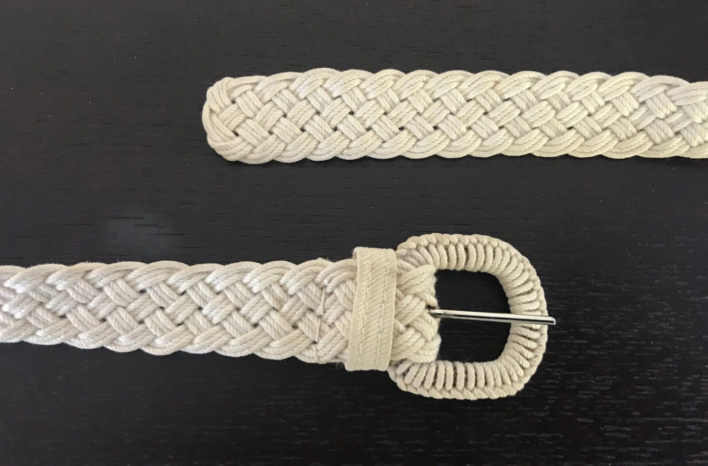 Retro Boho Belt  2.5cm Beige Woven Plaited Cord Thin Ladies Size 8 - 10