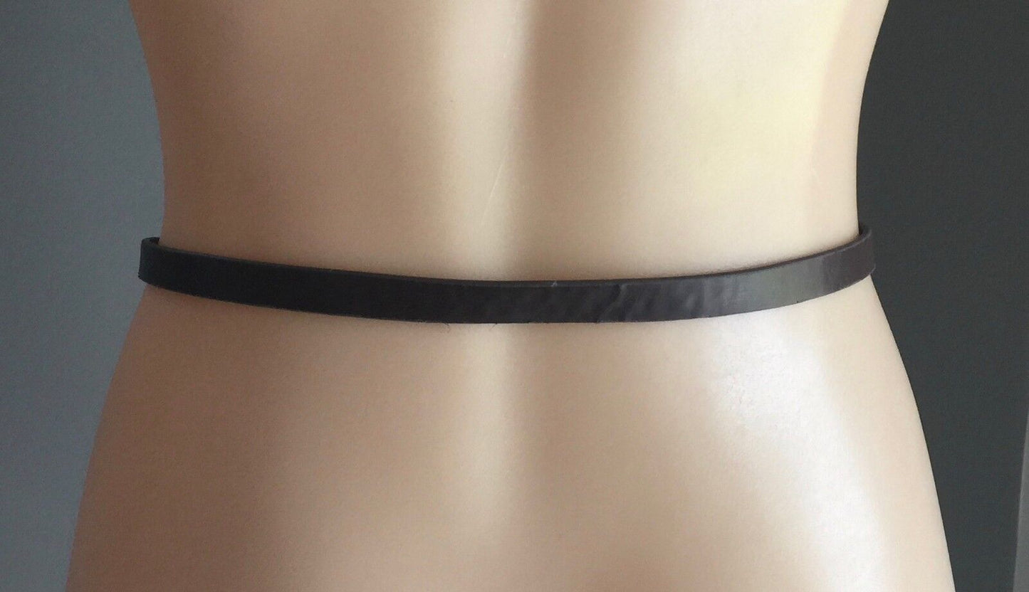 Retro Ladies 1.2 cm Belt Pleather Thin Brown Belt Size 10 - 14