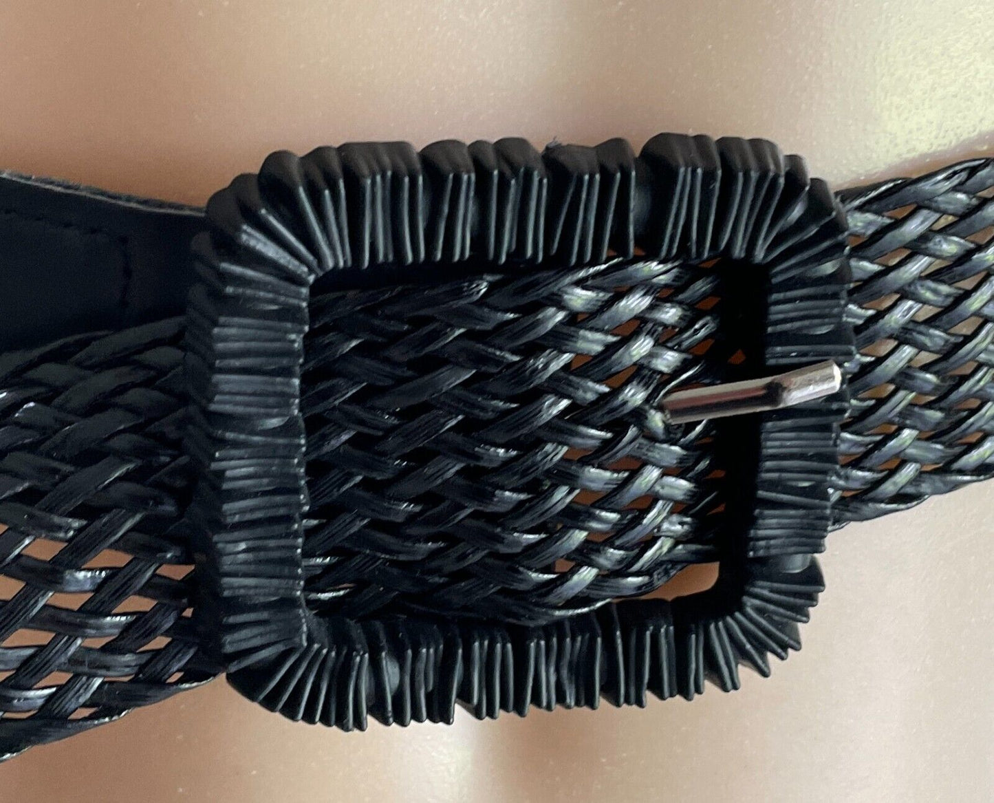 Black Pleather Open Weave Belt 4cm Wide Total Length Of Belt 103cm