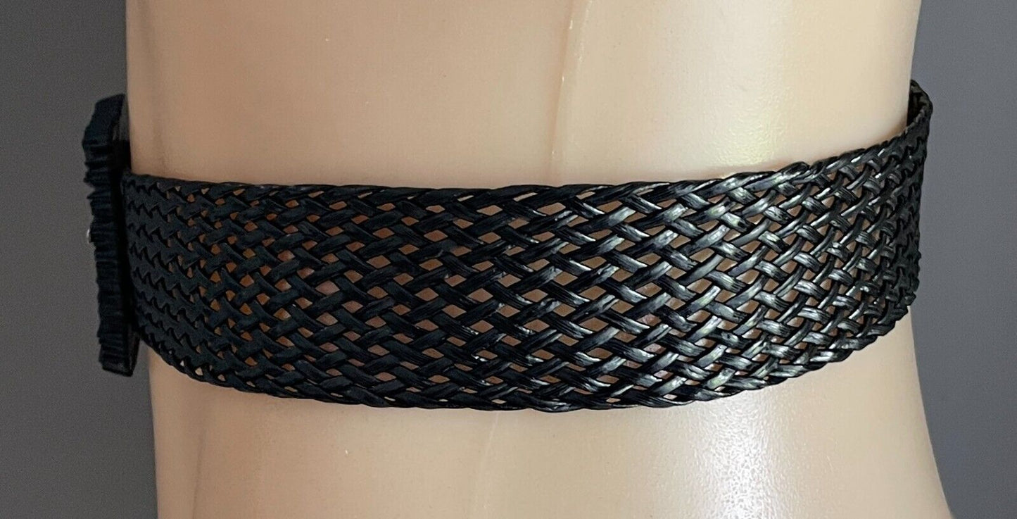 Black Pleather Open Weave Belt 4cm Wide Total Length Of Belt 103cm