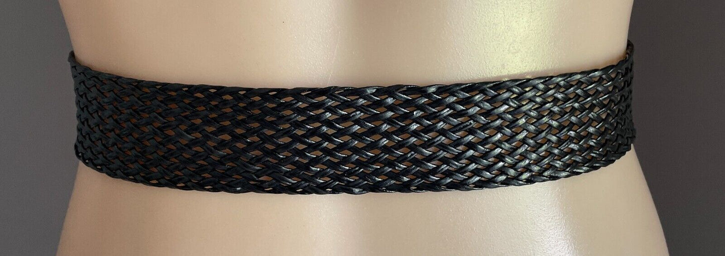 Black Pleather Open Weave Belt 4cm Wide Total Length Of Belt 103cm