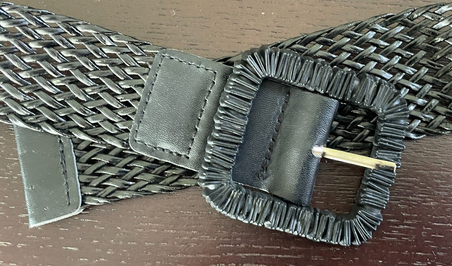 Black Pleather Open Weave Belt 4cm Wide Total Length Of Belt 103cm