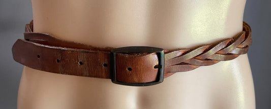 Woven Belt Tan Leather 2.5cm Wide To Fit Waist 84 - 93cm