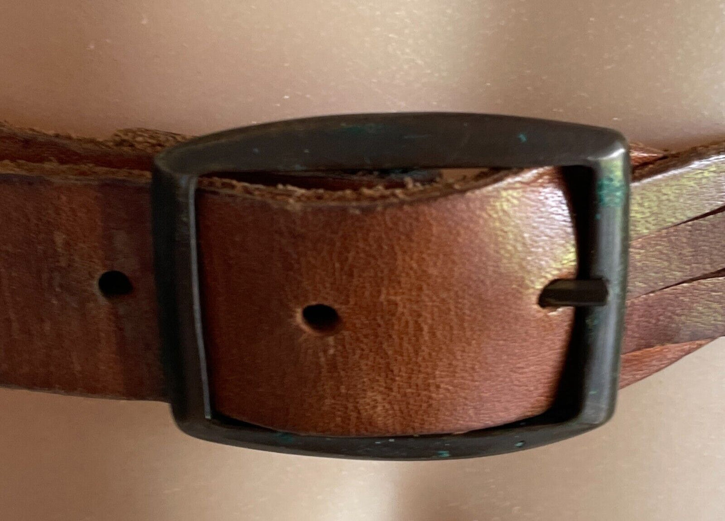 Woven Belt Tan Leather 2.5cm Wide To Fit Waist 84 - 93cm