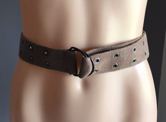 4cm Belt Brown Mocha Thick Canvas Utility Rivet Trim D RING Belt Ladies  Size 14