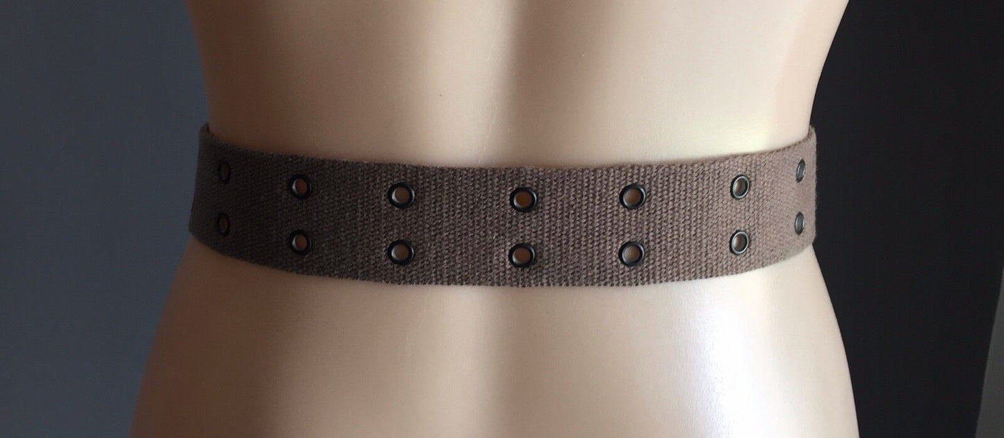4cm Belt Brown Mocha Thick Canvas Utility Rivet Trim D RING Belt Ladies  Size 14