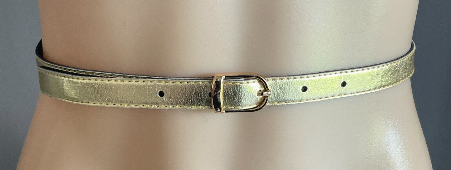 Thin Belt Gold Pleather 1.5cm VEGAN LEATHER PU To Fit Waist 68 - 78cm