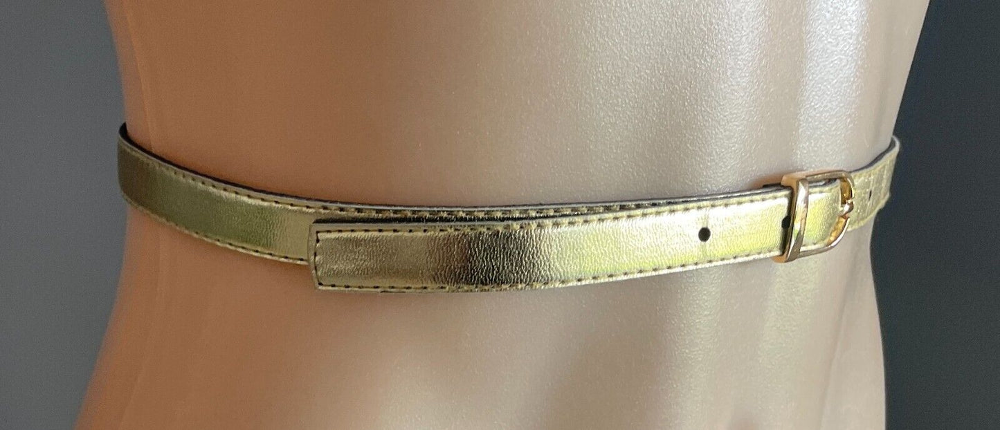 Thin Belt Gold Pleather 1.5cm VEGAN LEATHER PU To Fit Waist 68 - 78cm