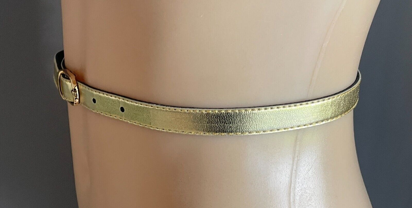 Thin Belt Gold Pleather 1.5cm VEGAN LEATHER PU To Fit Waist 68 - 78cm