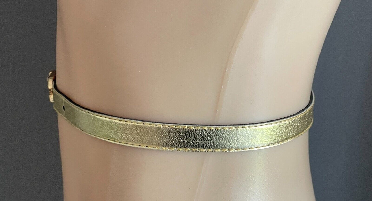 Thin Belt Gold Pleather 1.5cm VEGAN LEATHER PU To Fit Waist 68 - 78cm