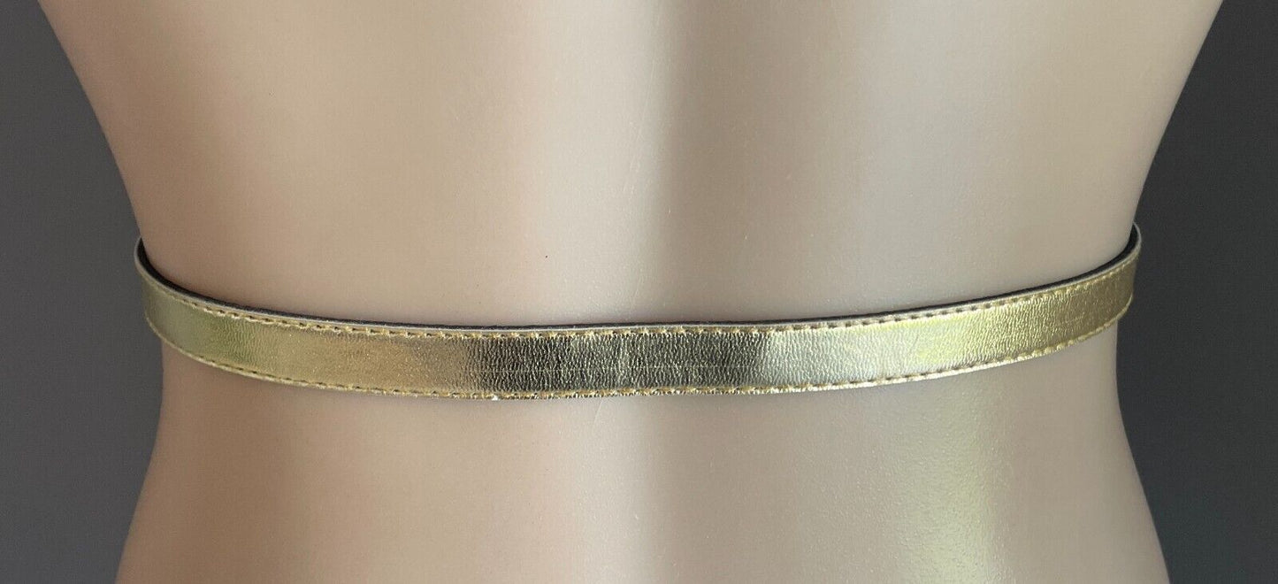 Thin Belt Gold Pleather 1.5cm VEGAN LEATHER PU To Fit Waist 68 - 78cm