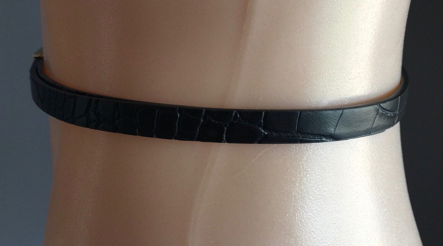 Ladies  1cm Belt Black Croc Pleather w Decorative Gold Buckle Size 14 16