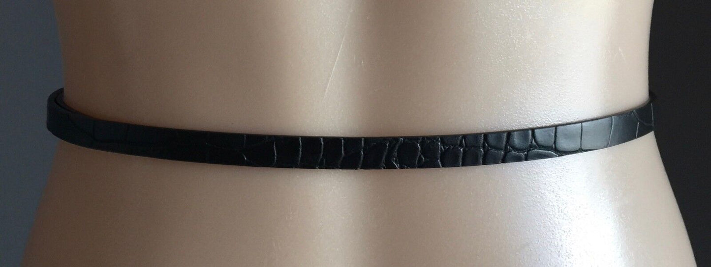 Ladies  1cm Belt Black Croc Pleather w Decorative Gold Buckle Size 14 16