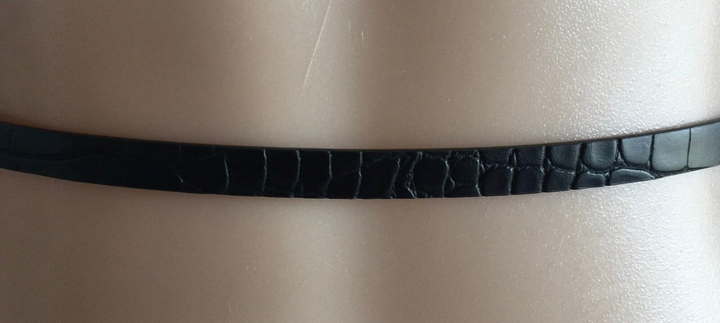 Ladies  1cm Belt Black Croc Pleather w Decorative Gold Buckle Size 14 16