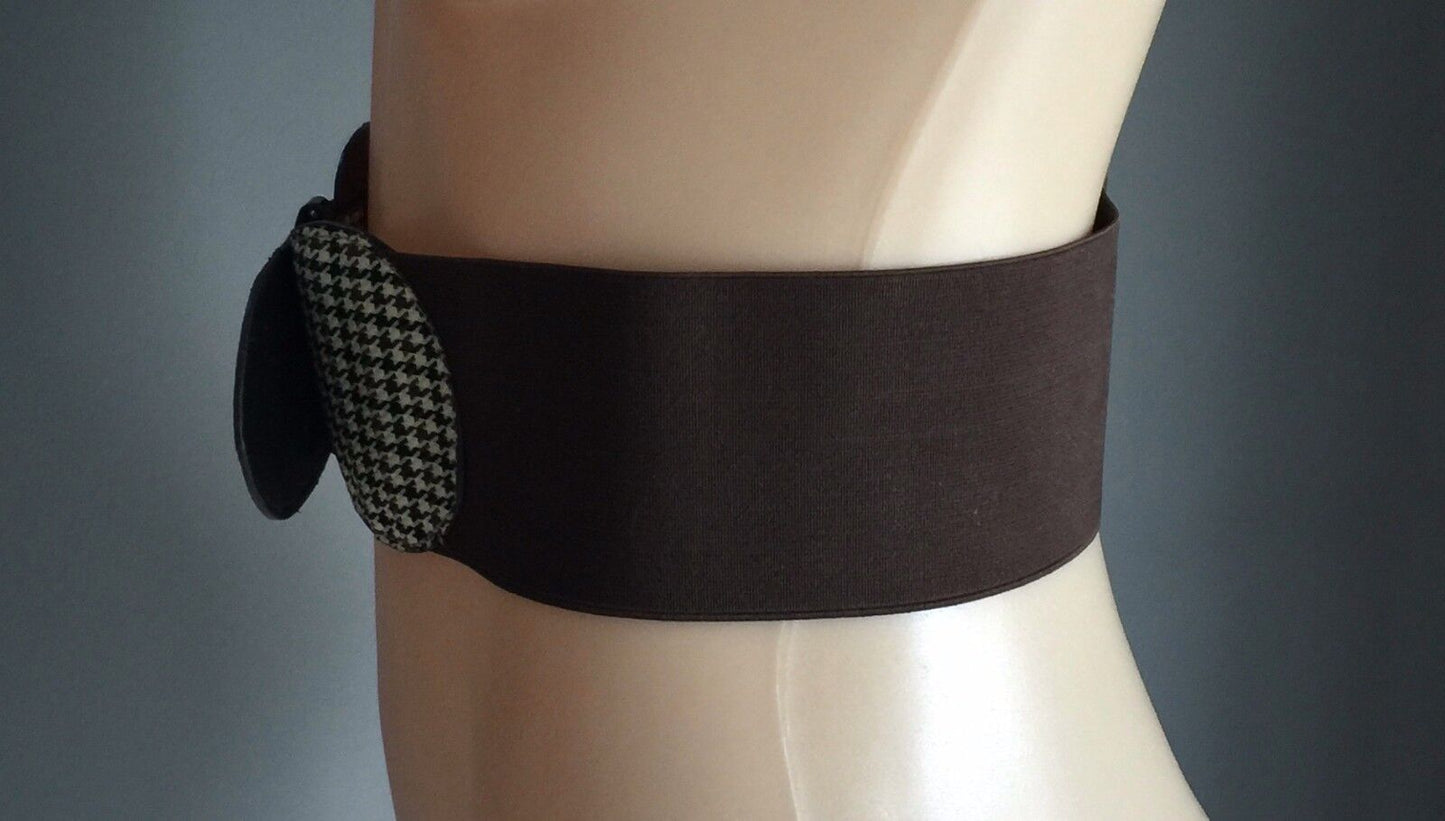 7.5cm Belt Brown Thick Elastic w Houndstooth Trim Ladies Size M 10  12 NEW