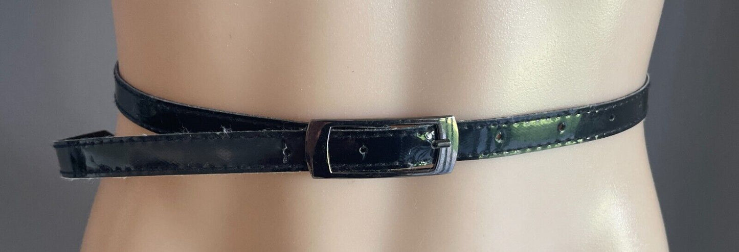 Black Patent PU 1.5cm Thin Belt Pleather To Fit Waist 64 - 80cm