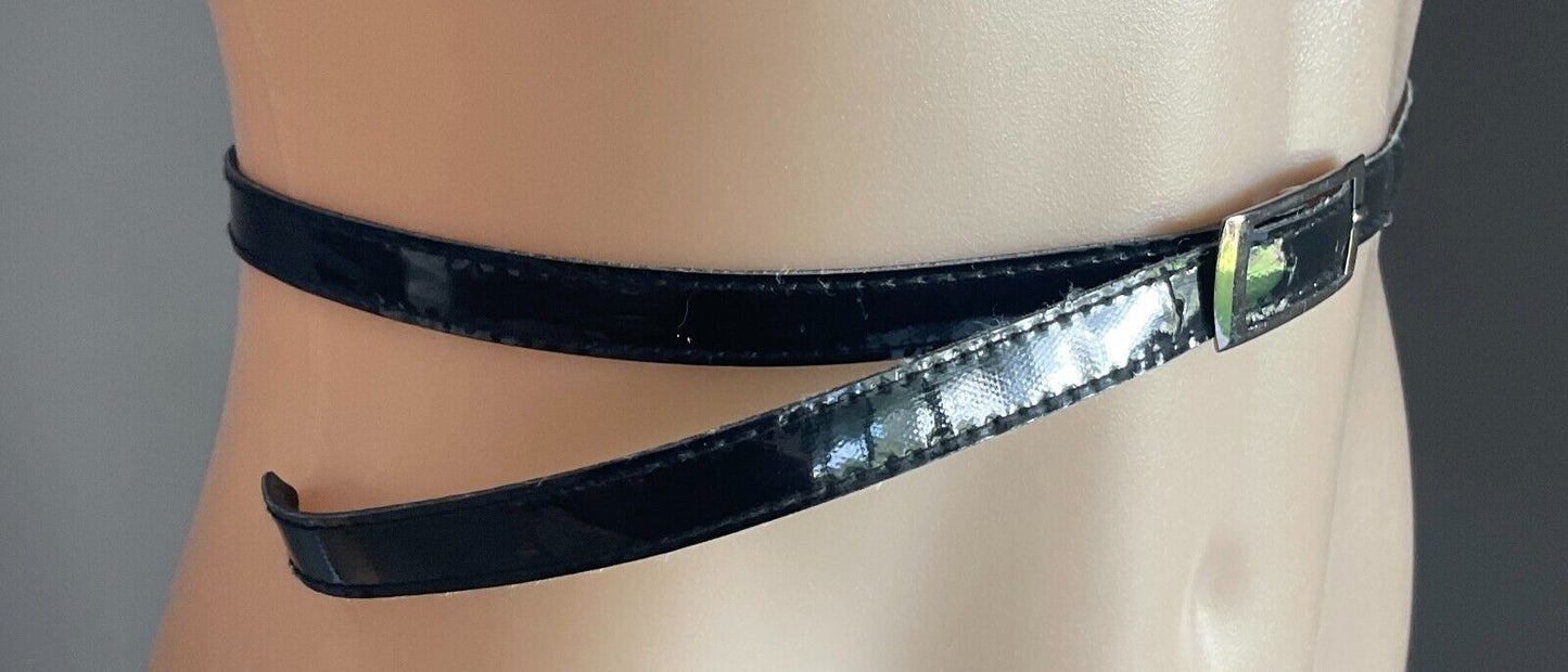 Black Patent PU 1.5cm Thin Belt Pleather To Fit Waist 64 - 80cm