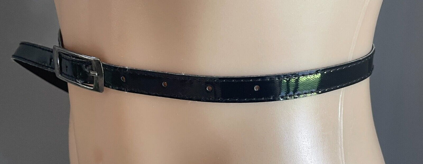 Black Patent PU 1.5cm Thin Belt Pleather To Fit Waist 64 - 80cm