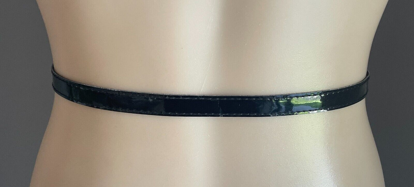 Black Patent PU 1.5cm Thin Belt Pleather To Fit Waist 64 - 80cm