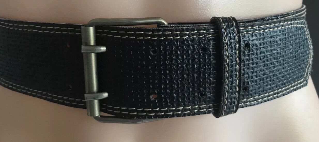 Retro Ladies 4.5cm Belt Black Basket Weave Pattern Belt Stitch Trim Sz 8 10 NEW