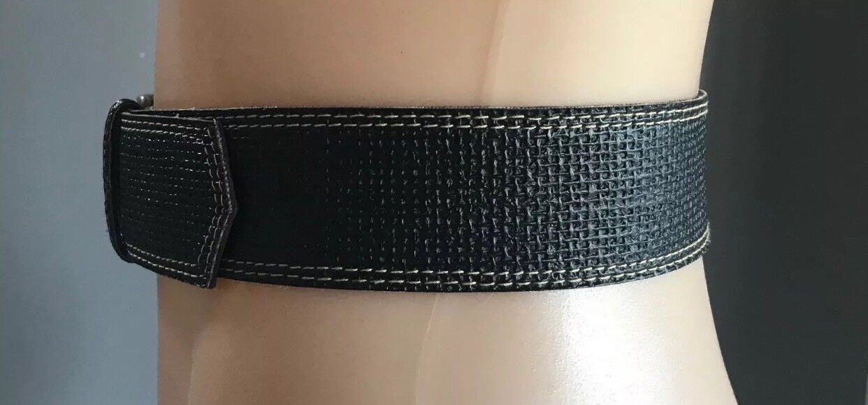 Retro Ladies 4.5cm Belt Black Basket Weave Pattern Belt Stitch Trim Sz 8 10 NEW
