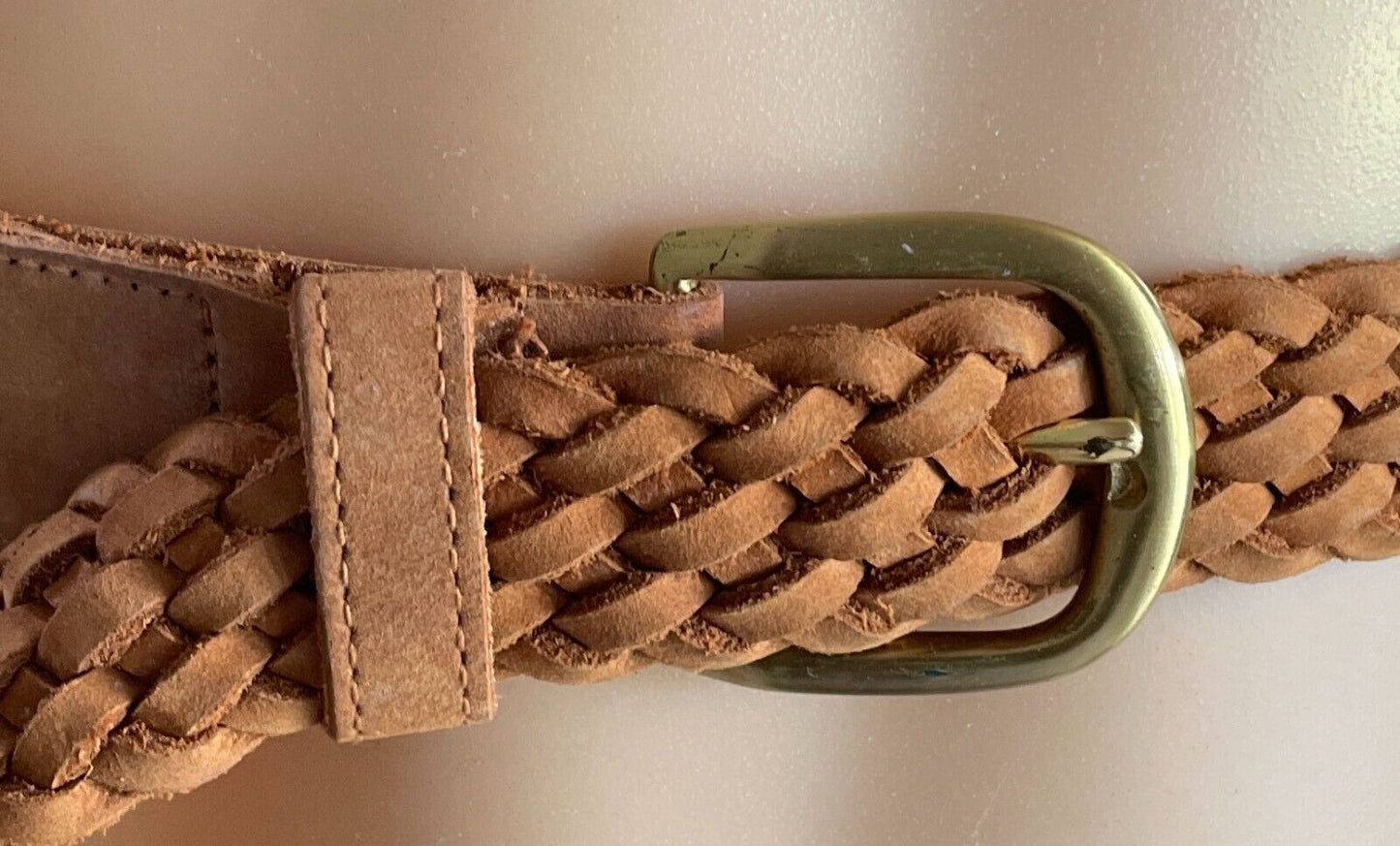 Vintage WEISS Tan Leather Woven Belt 3cm Wide Size 10 Total Length Of Belt 95cm