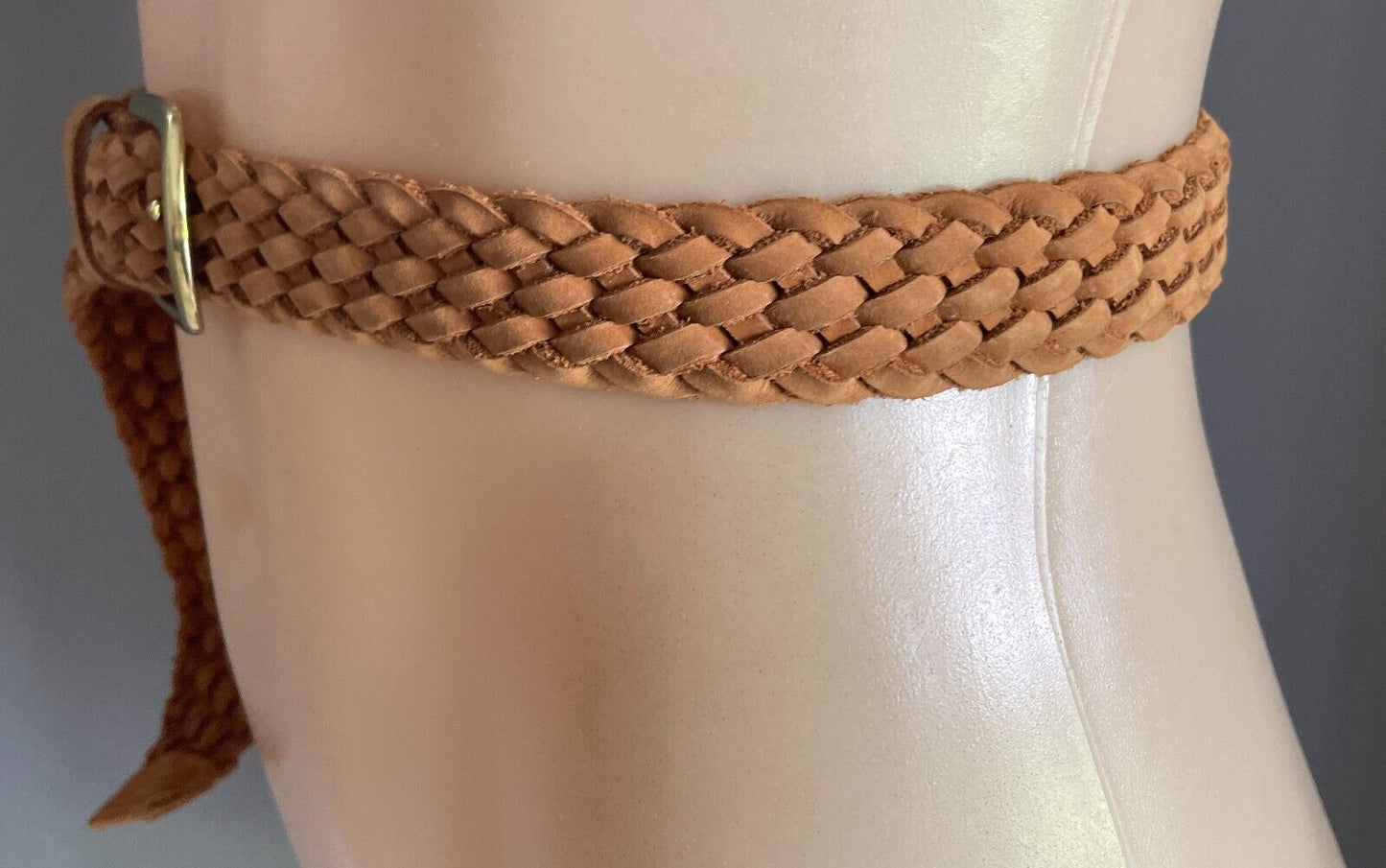 Vintage WEISS Tan Leather Woven Belt 3cm Wide Size 10 Total Length Of Belt 95cm