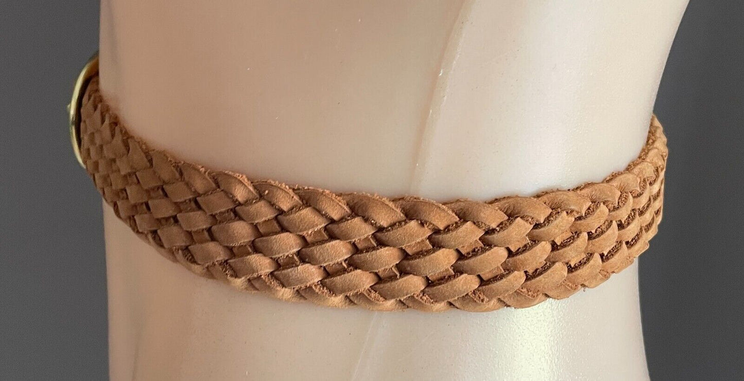 Vintage WEISS Tan Leather Woven Belt 3cm Wide Size 10 Total Length Of Belt 95cm