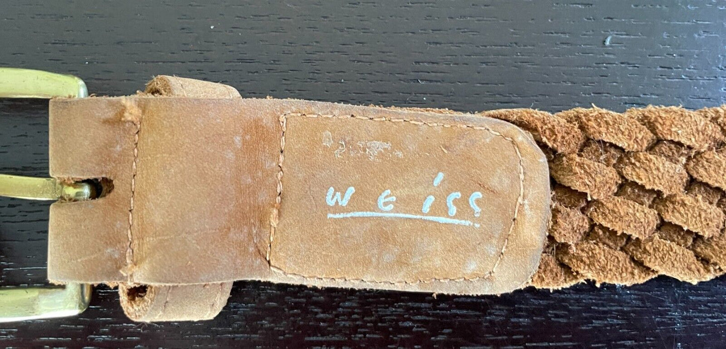 Vintage WEISS Tan Leather Woven Belt 3cm Wide Size 10 Total Length Of Belt 95cm