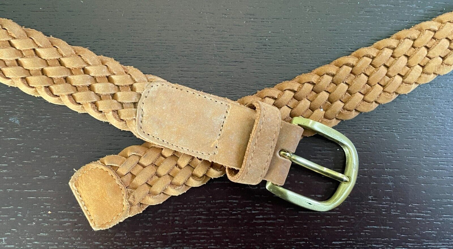 Vintage WEISS Tan Leather Woven Belt 3cm Wide Size 10 Total Length Of Belt 95cm