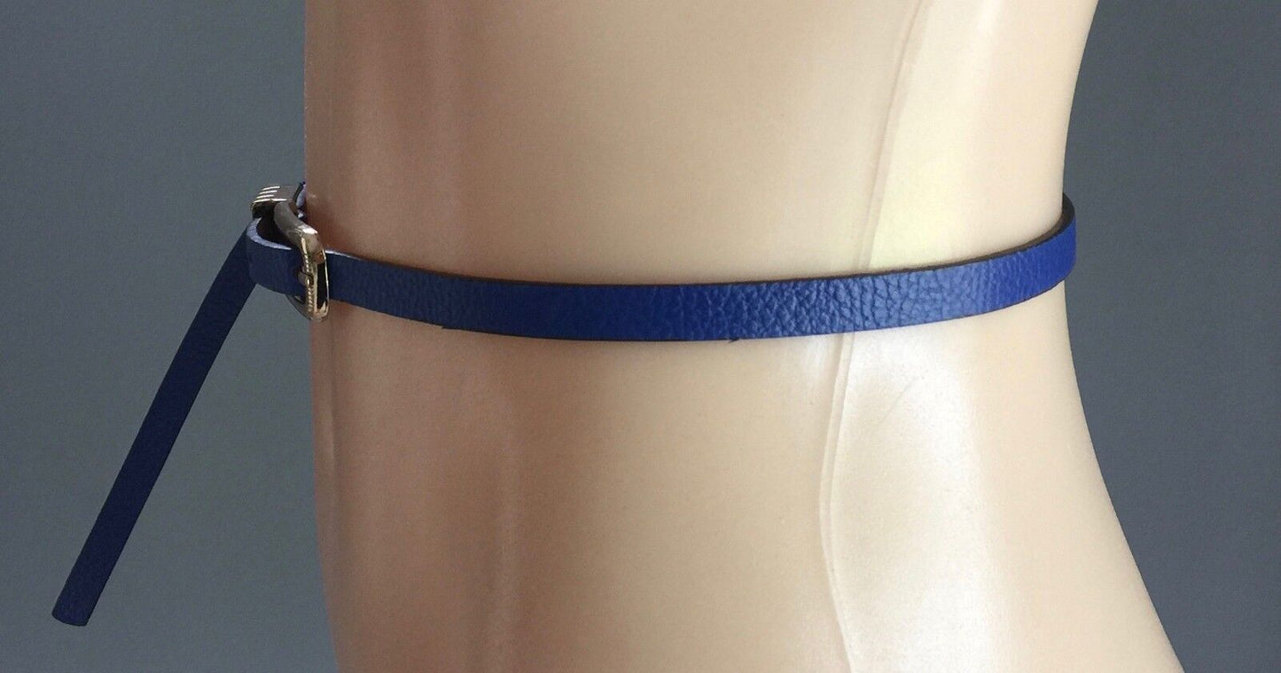 1cm LEATHER BELT Retro Ladies Cobalt Blue Pebble Look Thin Belt Size 14 16