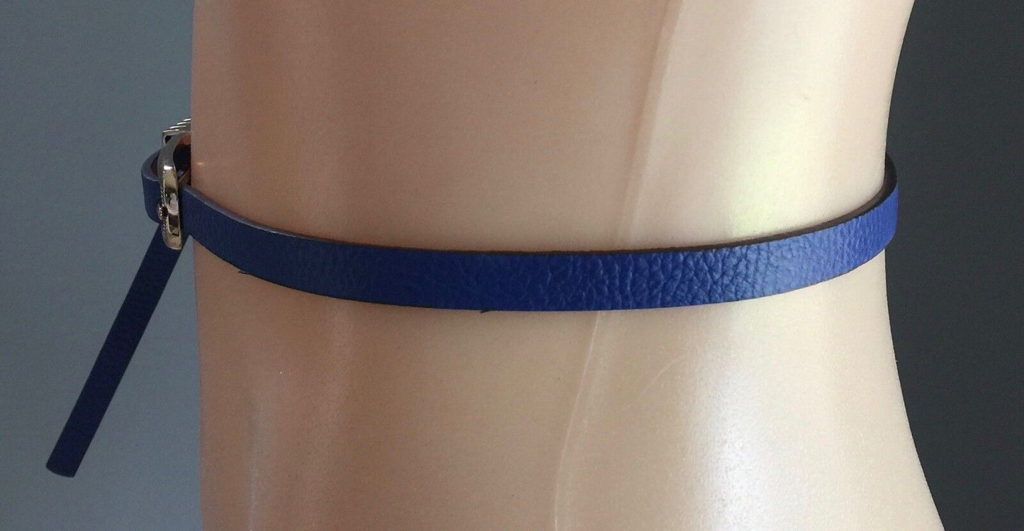 1cm LEATHER BELT Retro Ladies Cobalt Blue Pebble Look Thin Belt Size 14 16