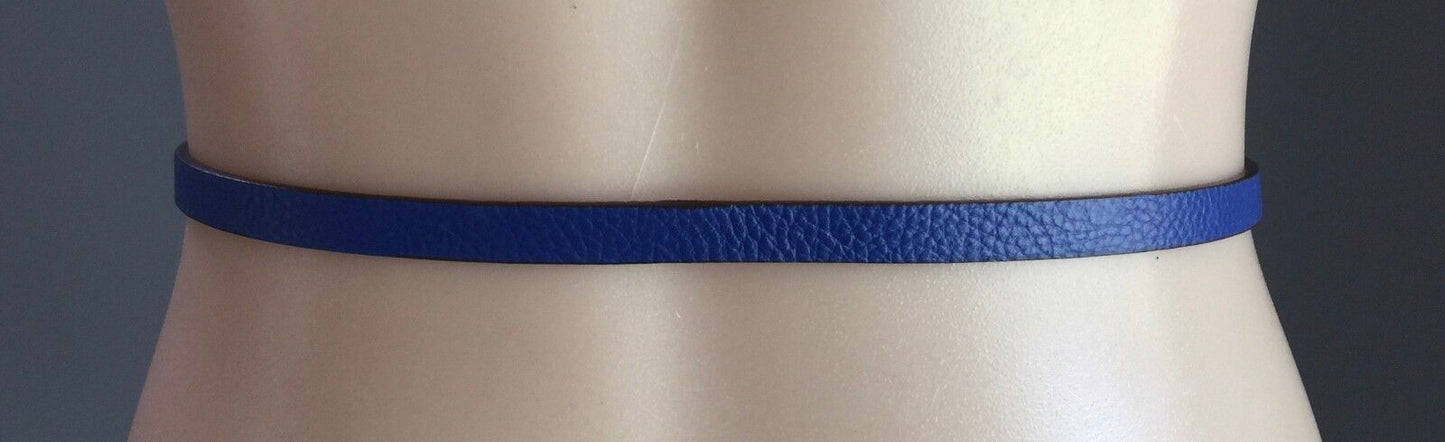 1cm LEATHER BELT Retro Ladies Cobalt Blue Pebble Look Thin Belt Size 14 16
