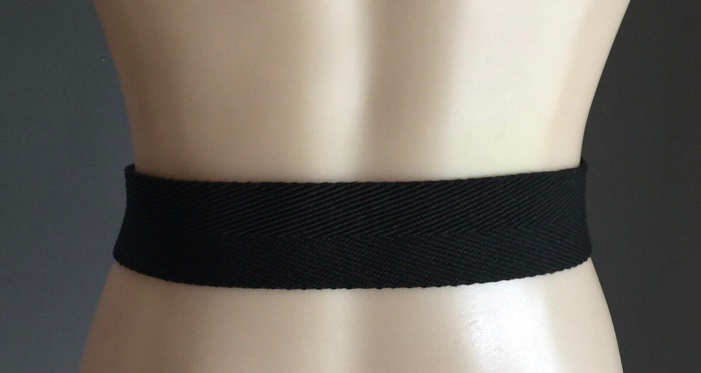 Retro Ladies 5cm Belt Black Thick Canvas Utility Belt Size 14 Waist 89 - 102cm