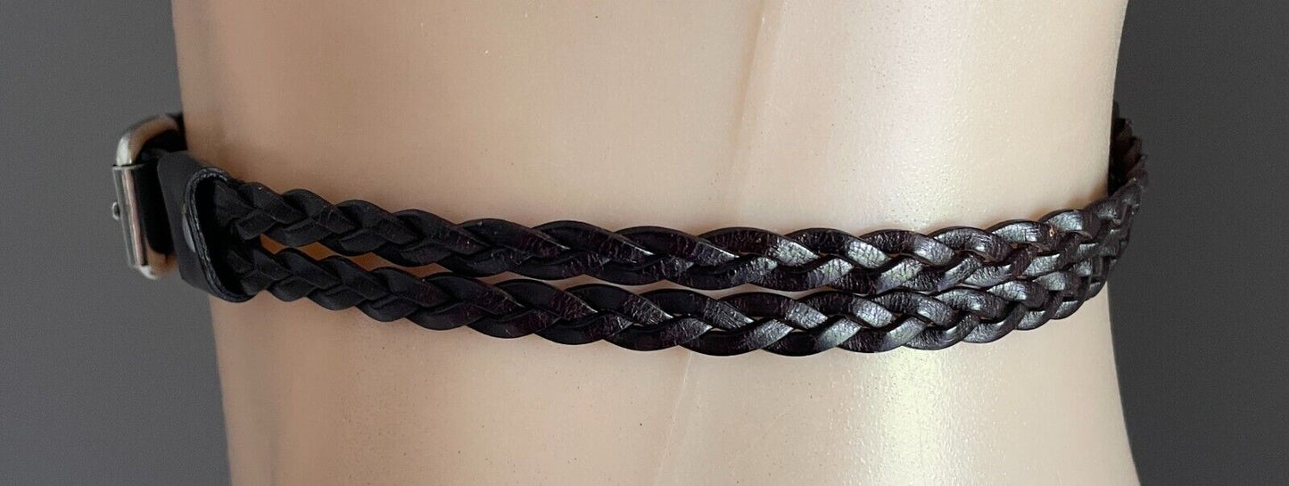 Brown Pleather Double Strand Woven Belt 2cm Wide To Fit Waist 106-114cm