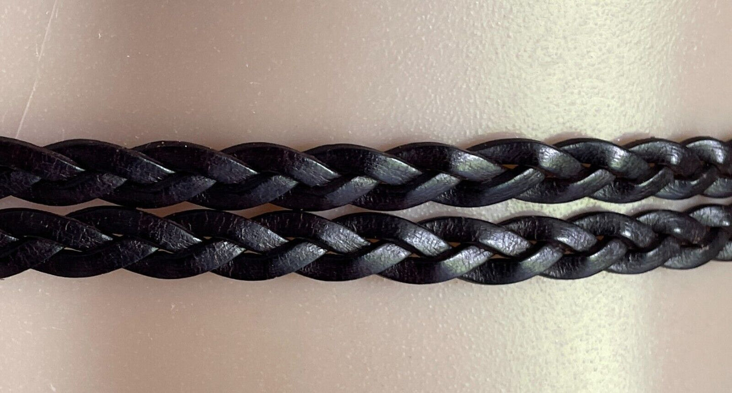 Brown Pleather Double Strand Woven Belt 2cm Wide To Fit Waist 106-114cm