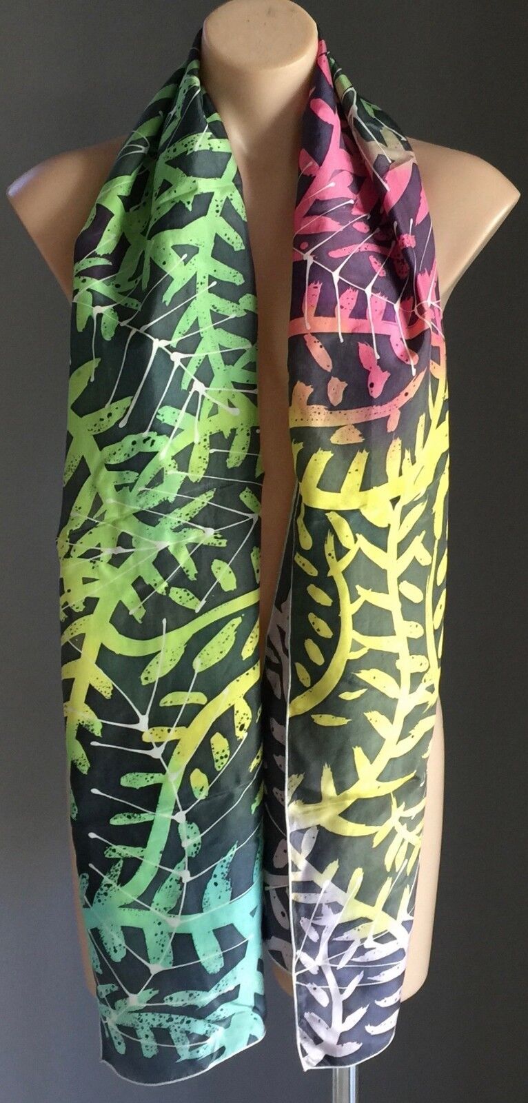 Vintage Neck Wrap Scarf Bright Rainbow Colour Branches & Leaves Print Wrap