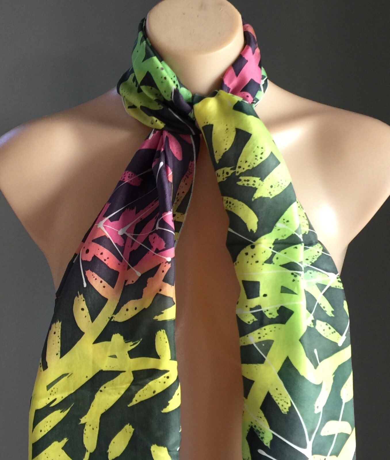 Vintage Neck Wrap Scarf Bright Rainbow Colour Branches & Leaves Print Wrap