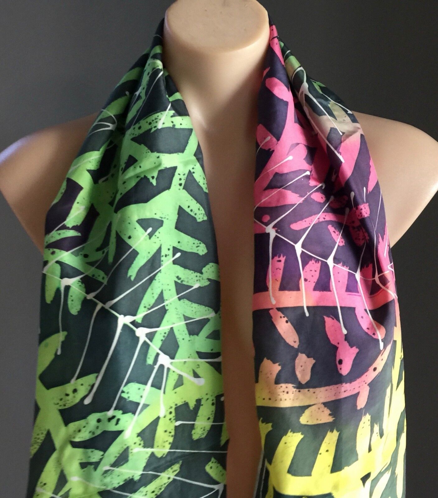 Vintage Neck Wrap Scarf Bright Rainbow Colour Branches & Leaves Print Wrap