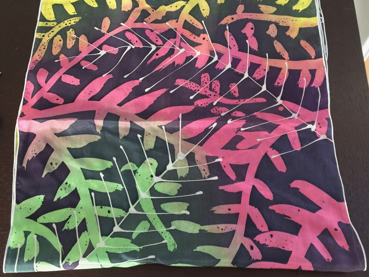 Vintage Neck Wrap Scarf Bright Rainbow Colour Branches & Leaves Print Wrap