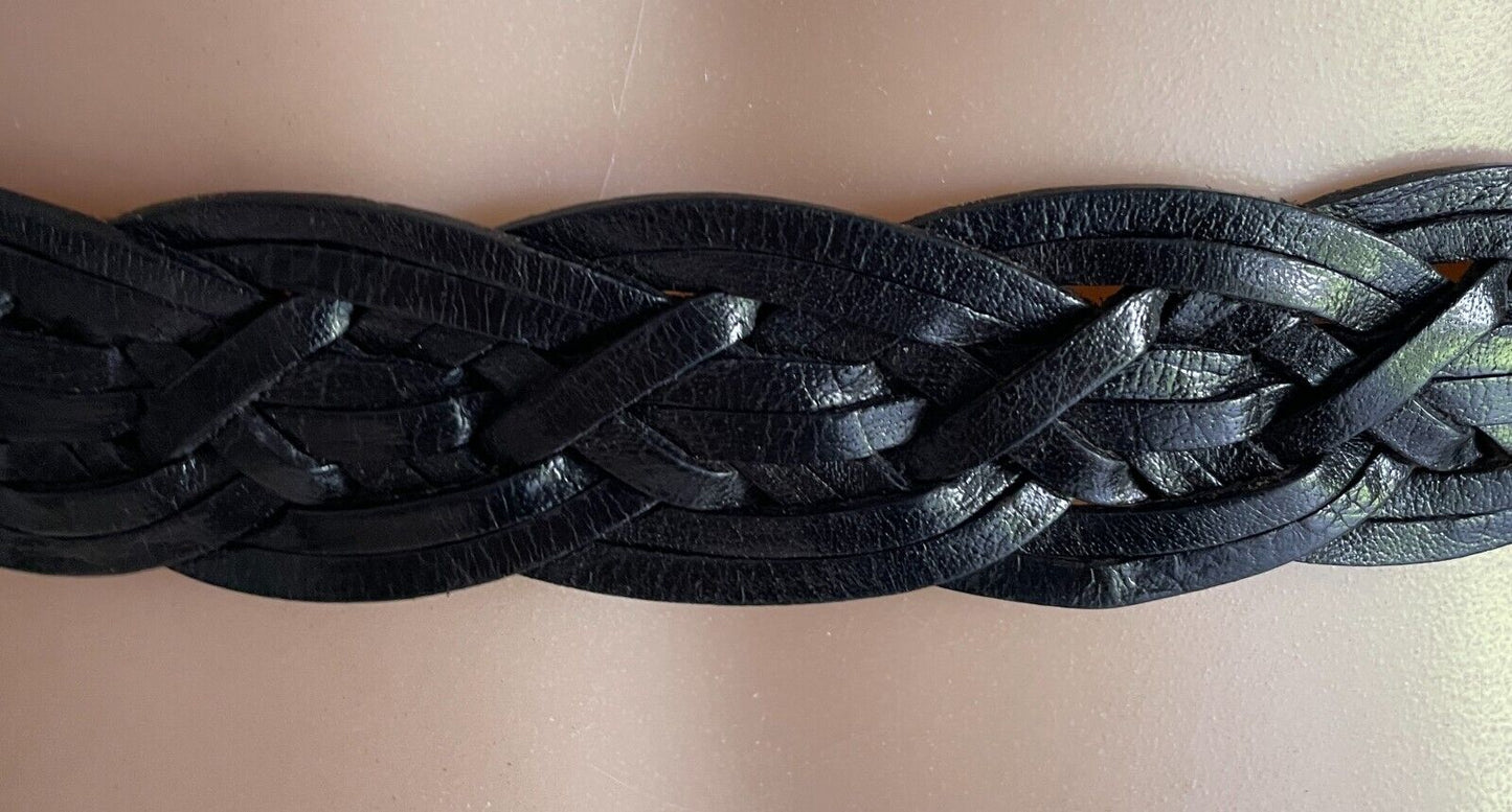 Leather Belt Woven Plaited Black Bras Buckle 3.5cm Wide Length 116cm