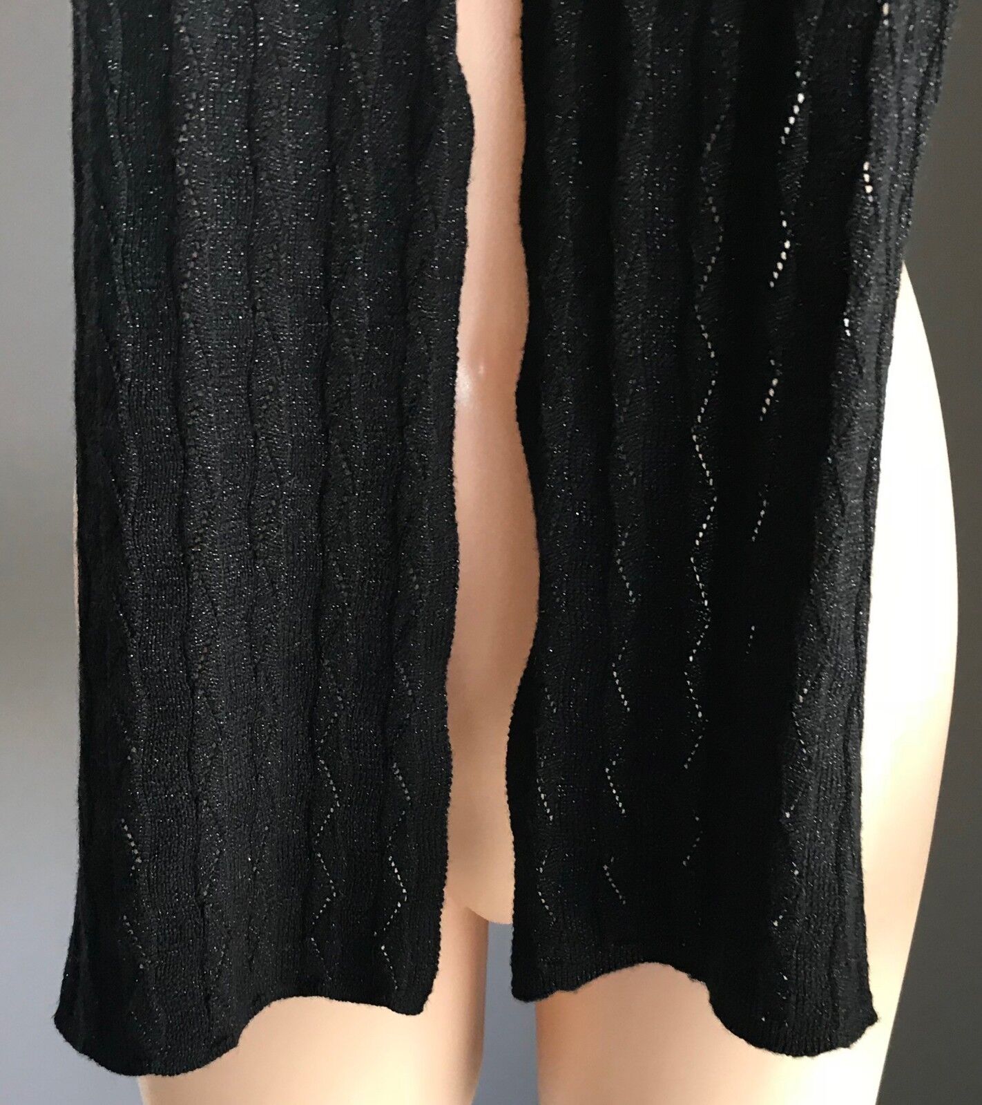 Retro Neck Scarf Black & Silver Thread Lurex Decorative Ribbed Zig Zag Knit NEW