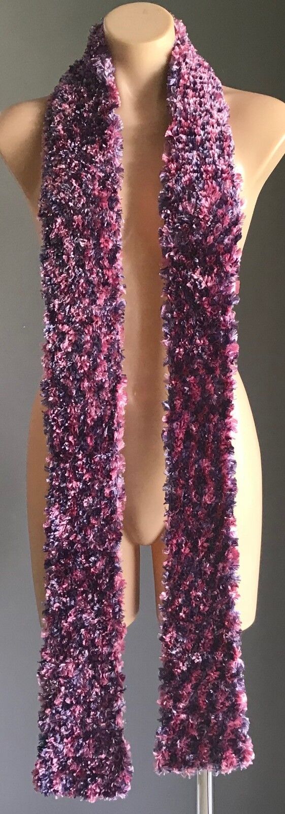 Eyelash KNIT SCARF Handmade Long Lush Shades of Purple Pink Fluffy Furry 230cm