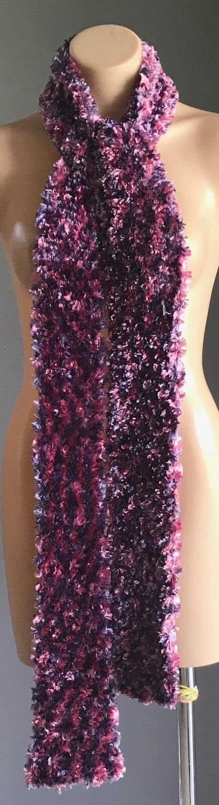 Eyelash KNIT SCARF Handmade Long Lush Shades of Purple Pink Fluffy Furry 230cm
