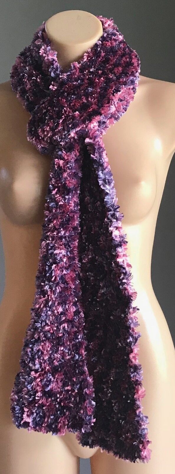 Eyelash KNIT SCARF Handmade Long Lush Shades of Purple Pink Fluffy Furry 230cm