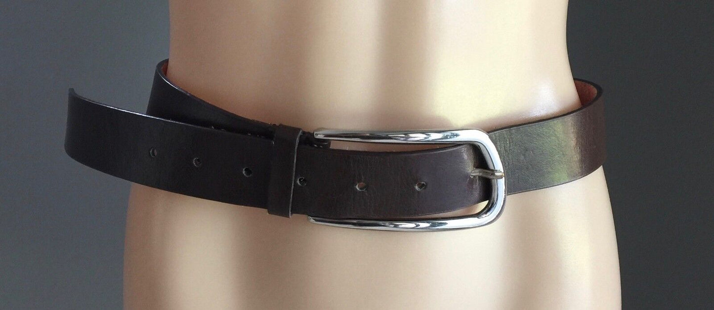 DOROTHY PERKINS Leather Belt 4cm W Dark Brown Large Silver Buckle Size M 12 14