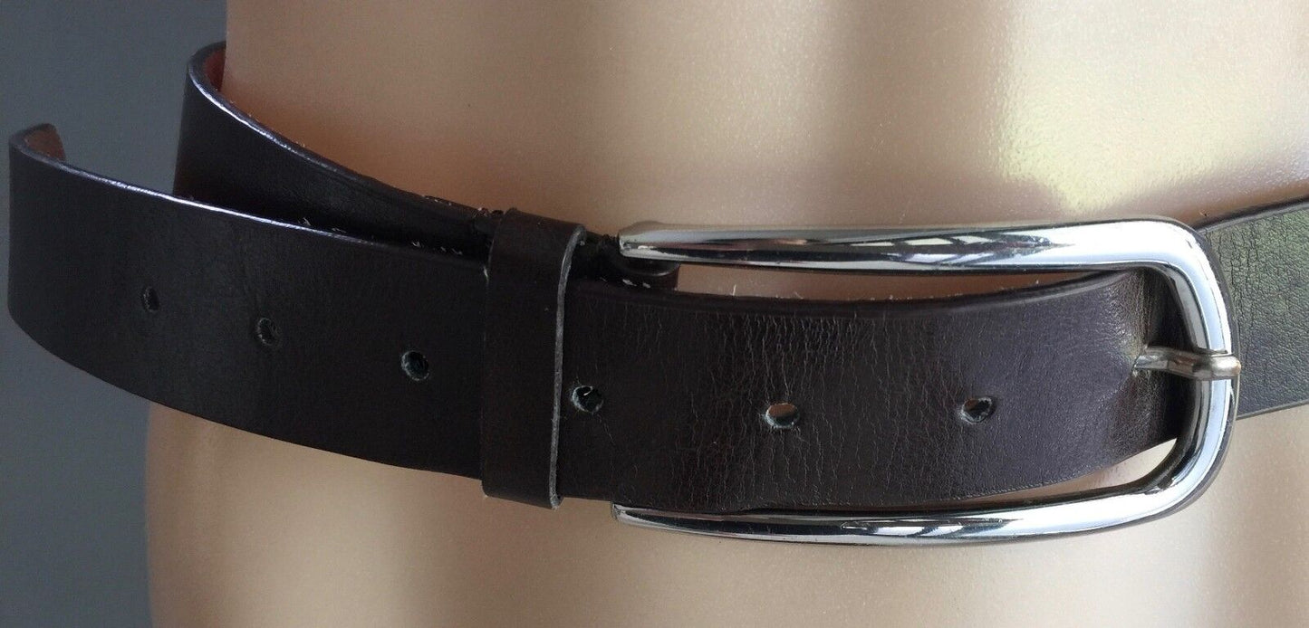 DOROTHY PERKINS Leather Belt 4cm W Dark Brown Large Silver Buckle Size M 12 14