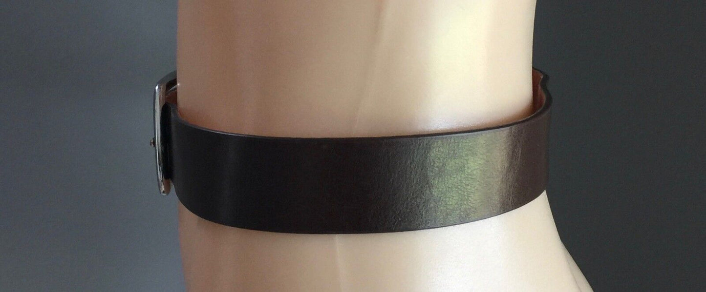 DOROTHY PERKINS Leather Belt 4cm W Dark Brown Large Silver Buckle Size M 12 14