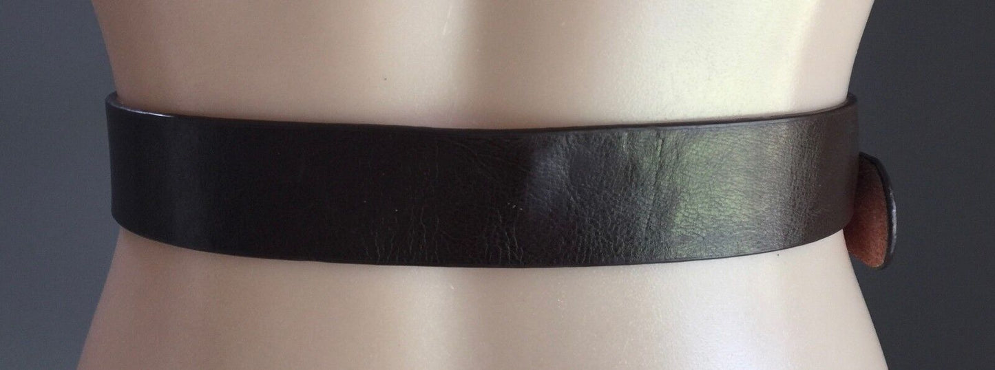 DOROTHY PERKINS Leather Belt 4cm W Dark Brown Large Silver Buckle Size M 12 14