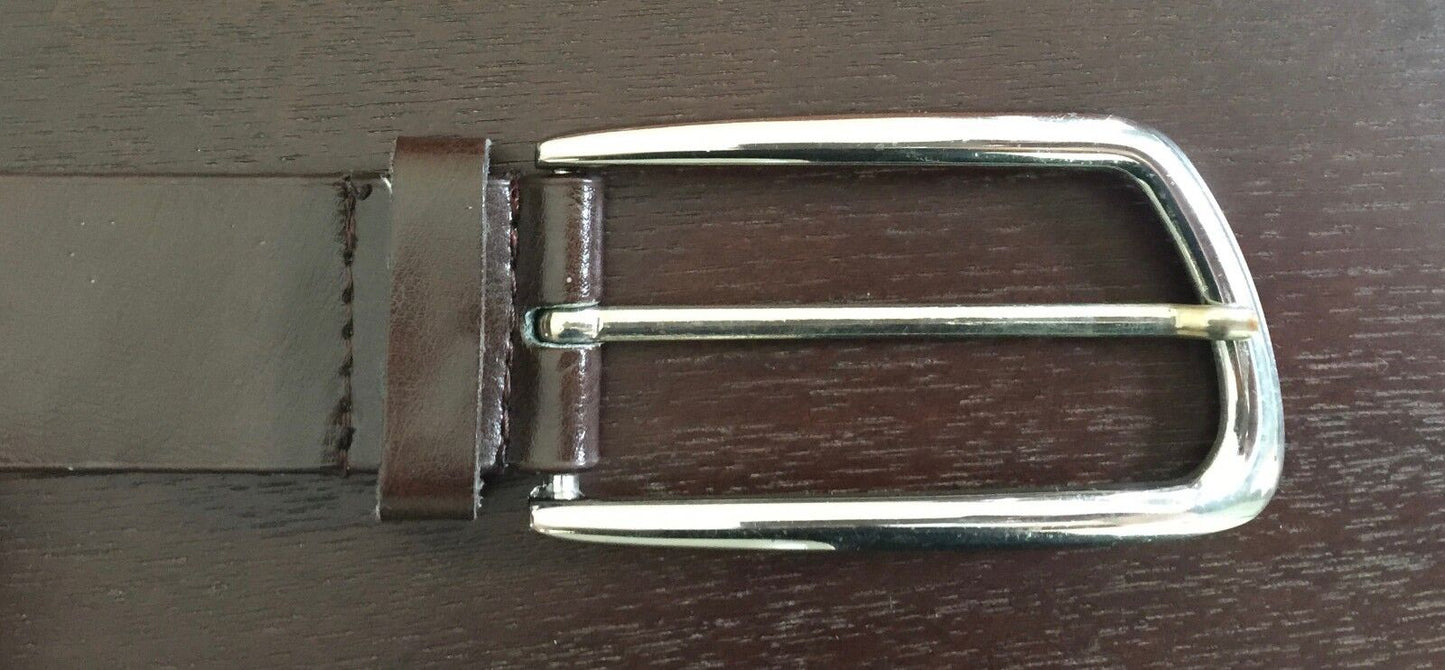 DOROTHY PERKINS Leather Belt 4cm W Dark Brown Large Silver Buckle Size M 12 14